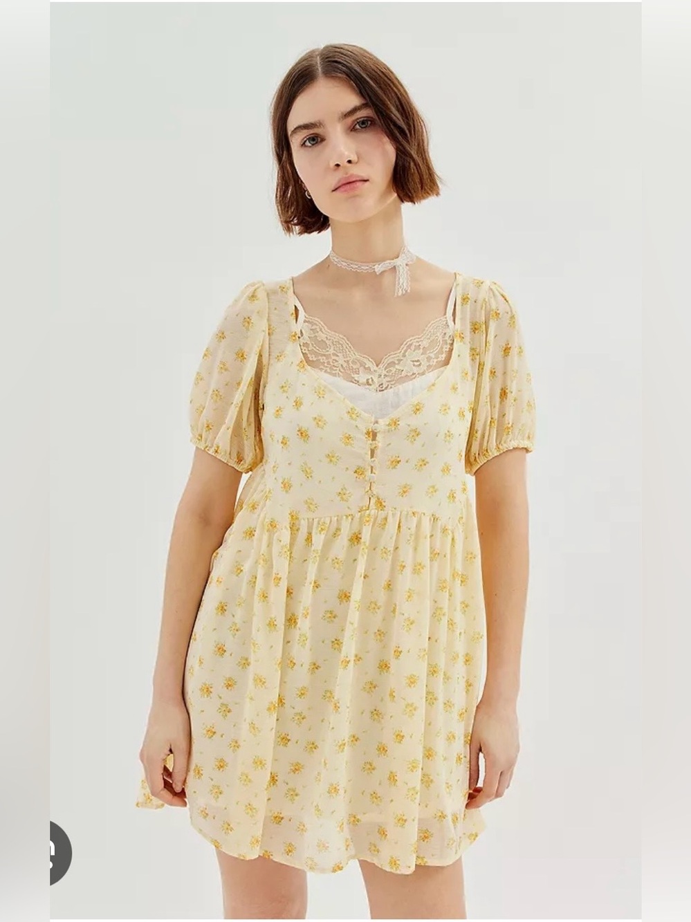 Urban Outfitters Cream Mini Dress with Yellow Floral Print. NWT. Size x-small